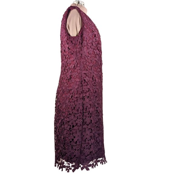 Ralph Lauren Size 14W Burgundy Floral Lace Sleeveless Pencil Dress - Picture 3 of 10